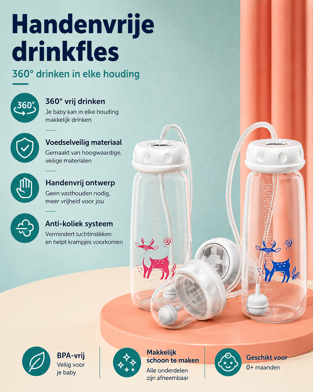 FlesMaatje Comfort - Anti-koliek babyfles met drinkslang