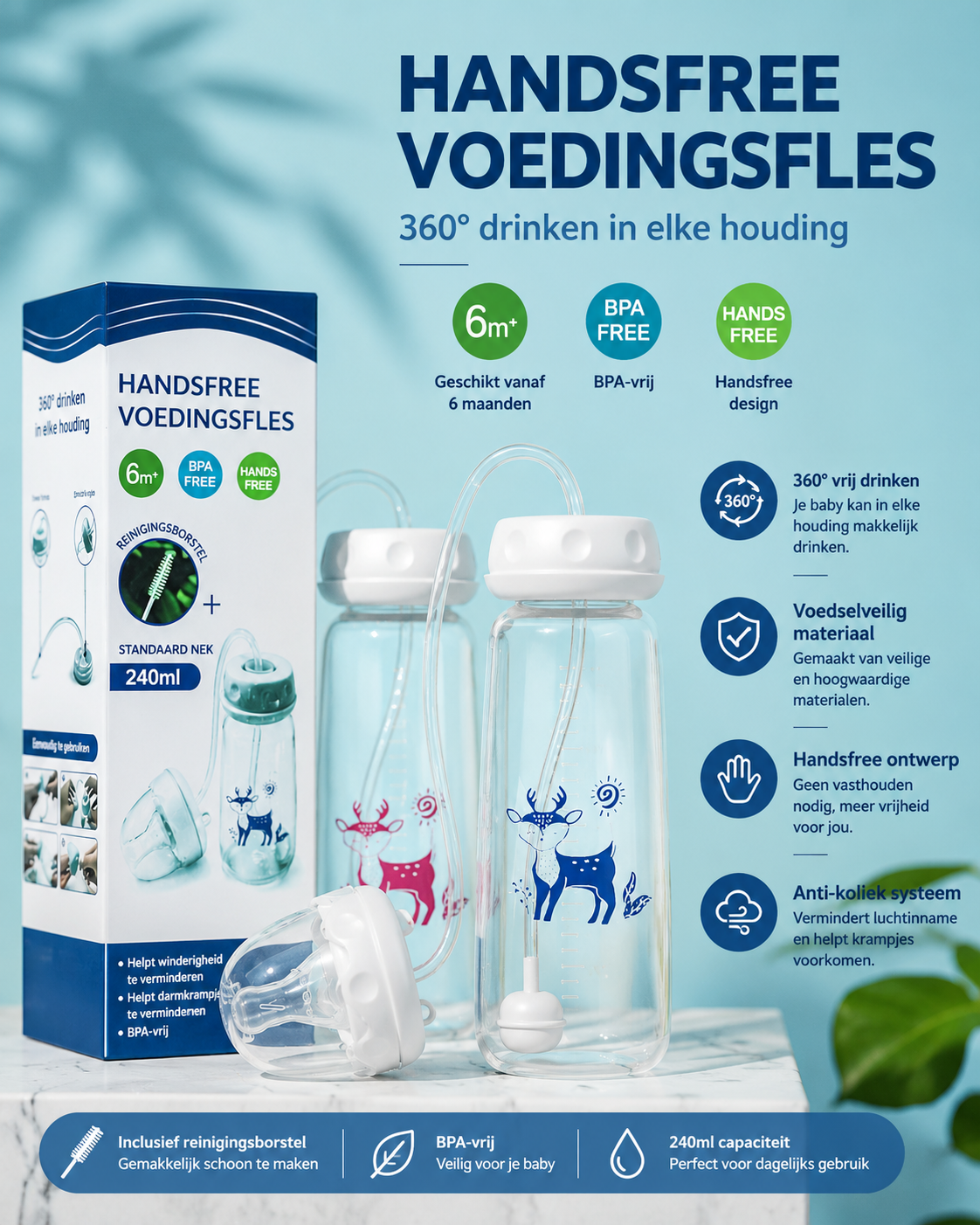 FlesMaatje Comfort - Anti-koliek babyfles met drinkslang