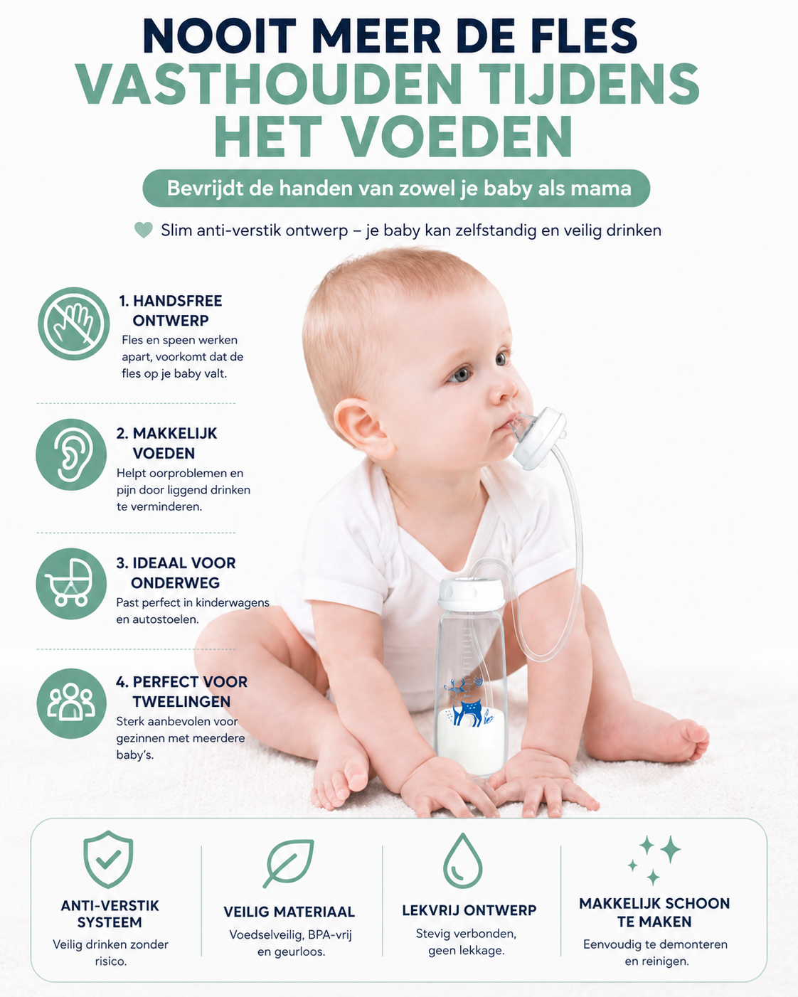 FlesMaatje Comfort - Anti-koliek babyfles met drinkslang