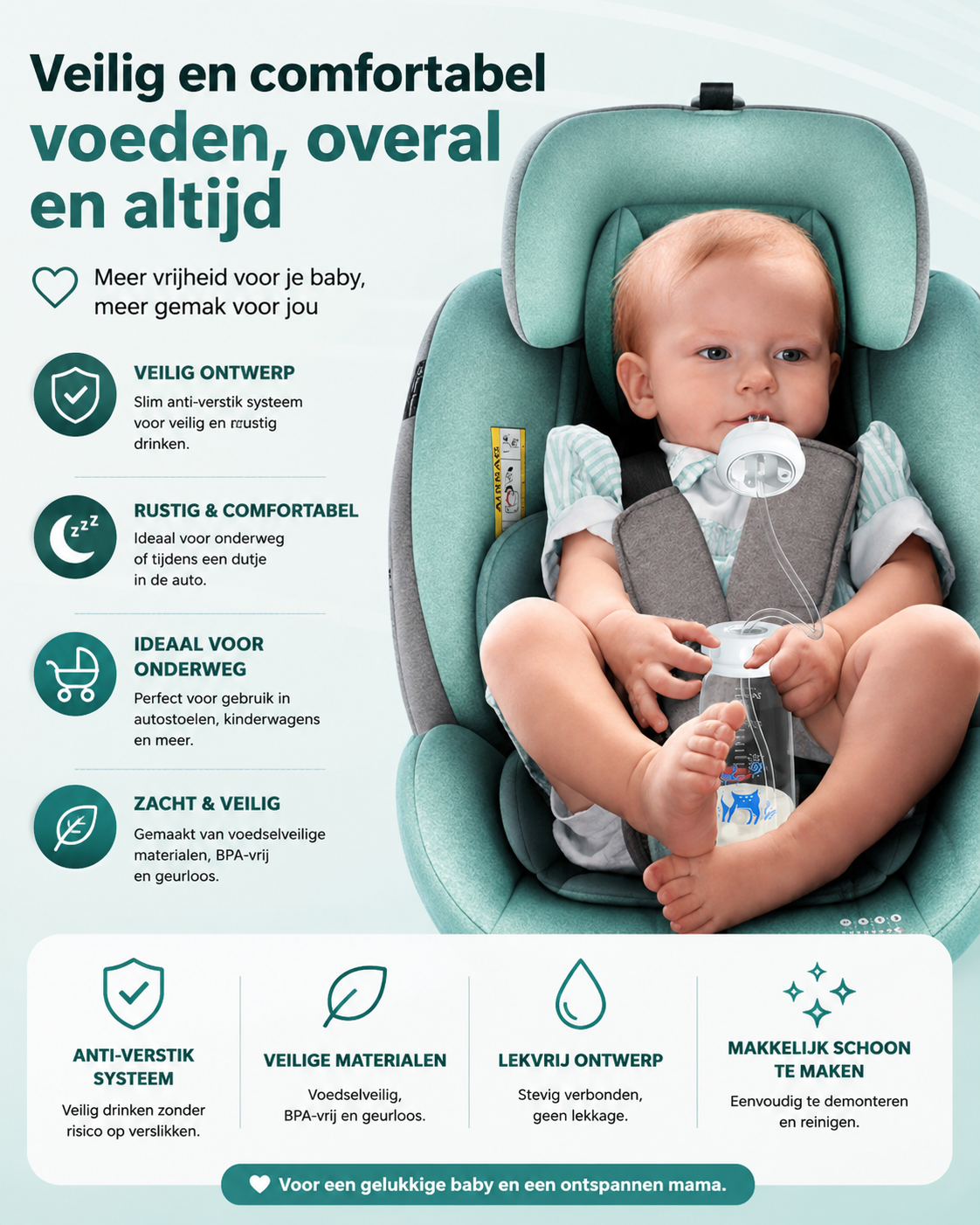 FlesMaatje Comfort - Anti-koliek babyfles met drinkslang